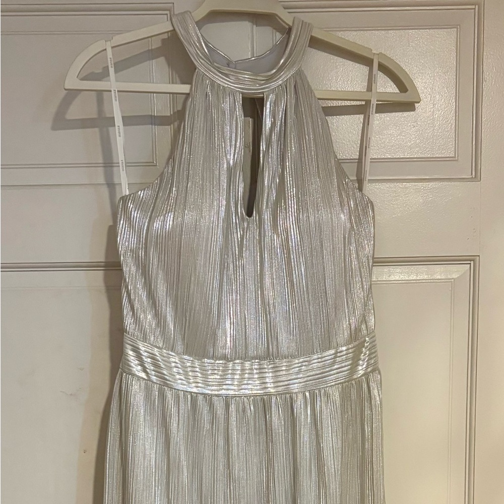 Kensie Silver Pleated Maxi Dress